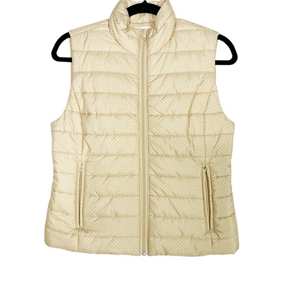 LOFT Polka Dot Quilted Puffer Vest XSmall XS Yellow White Full Zip Womens - Picture 1 of 8